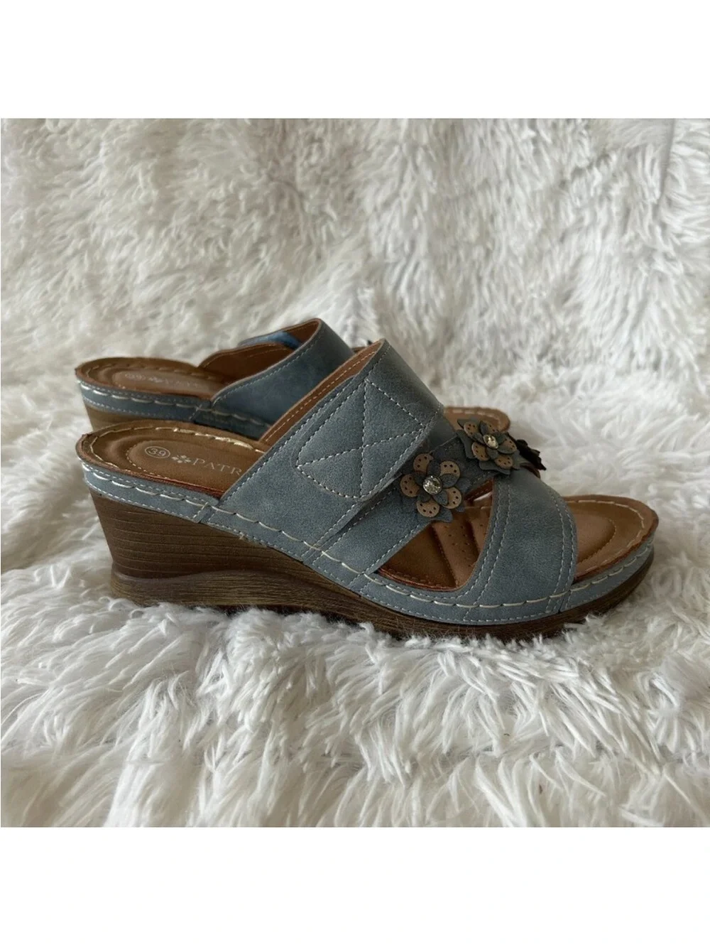 Patrizia by Spring Step Wedge Sandals Womens 39 Lyndsay Blue Floral Light
